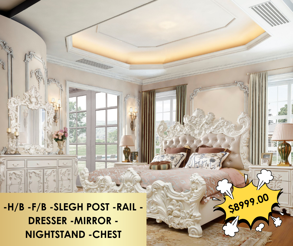 7PC VICTORIAN BED SET - IVORY