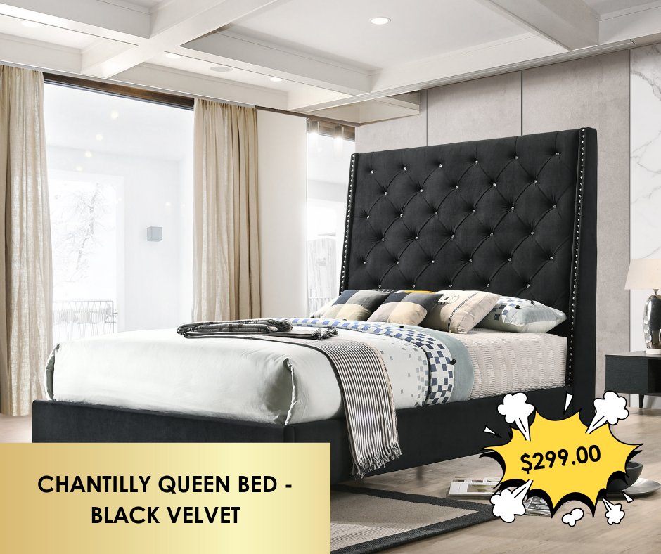 CHANTILLY QUEEN BED - BLACK VELVET