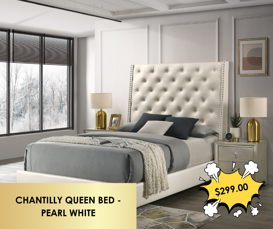 CHANTILLY QUEEN BED - PEARL WHITE