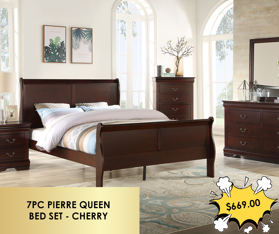 7PC PIERRE QUEEN BED SET - CHERRY