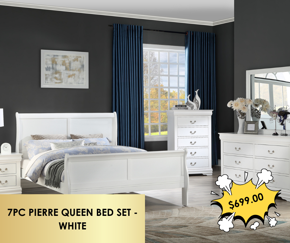 7PC PIERRE QUEEN BED SET - WHITE