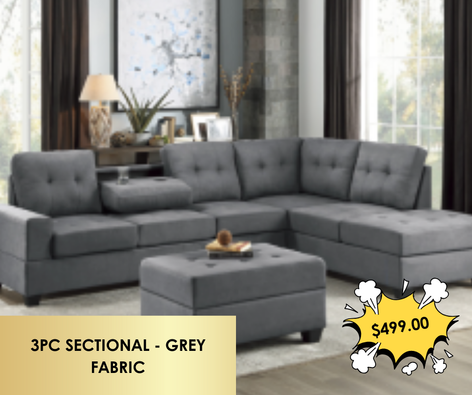 3PC SECTIONAL - GREY FABRIC