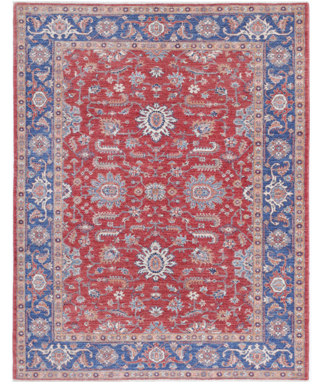 Hand Knotted Ziegler Farhan Wool Rug - 5'0'' x 6'4'' 5'0'' x 6'4'' (150 X 190) / Red / Blue