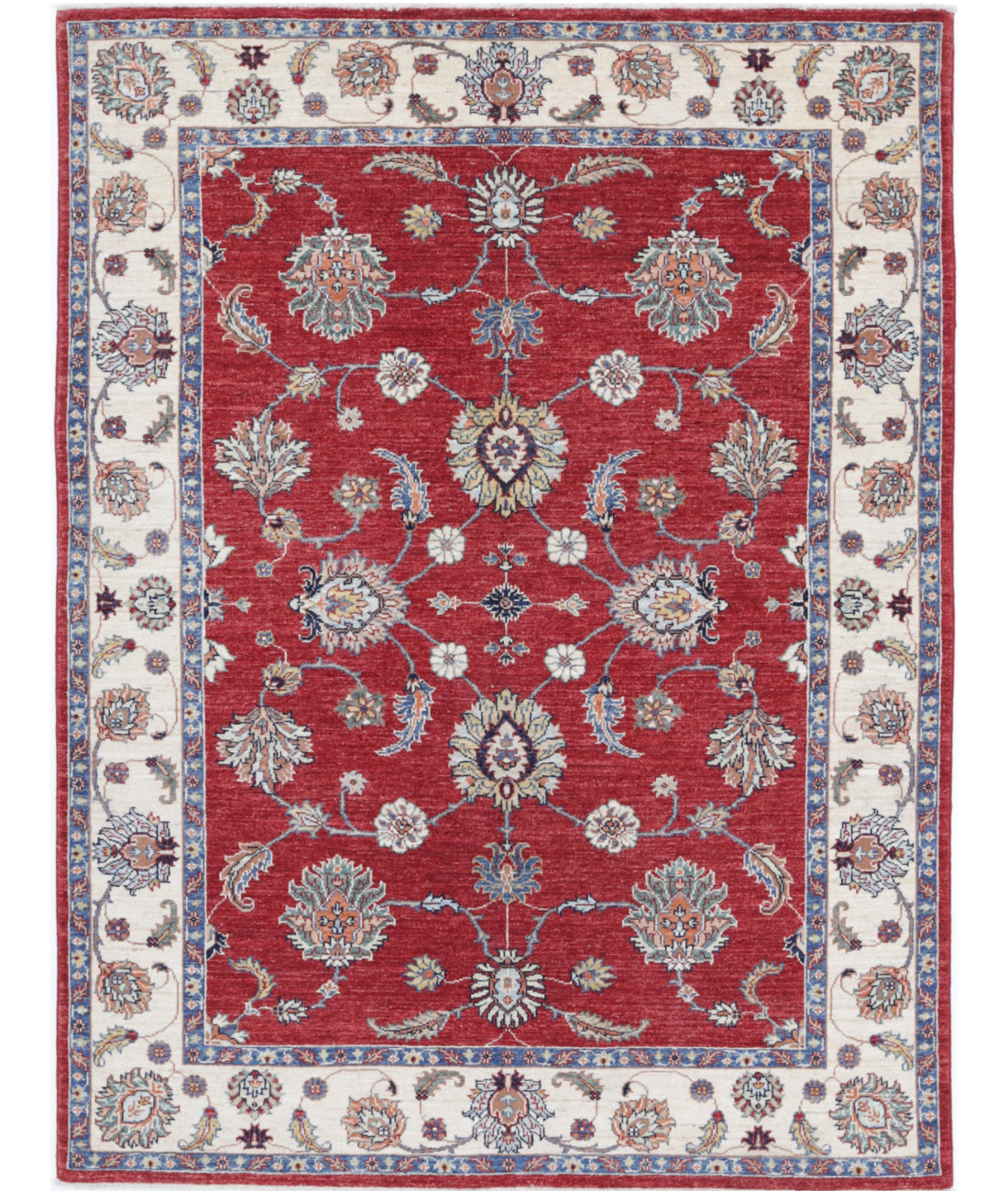 Hand Knotted Ziegler Farhan Wool Rug - 5'0'' x 6'7'' 5'0'' x 6'7'' (150 X 198) / Red / Ivory