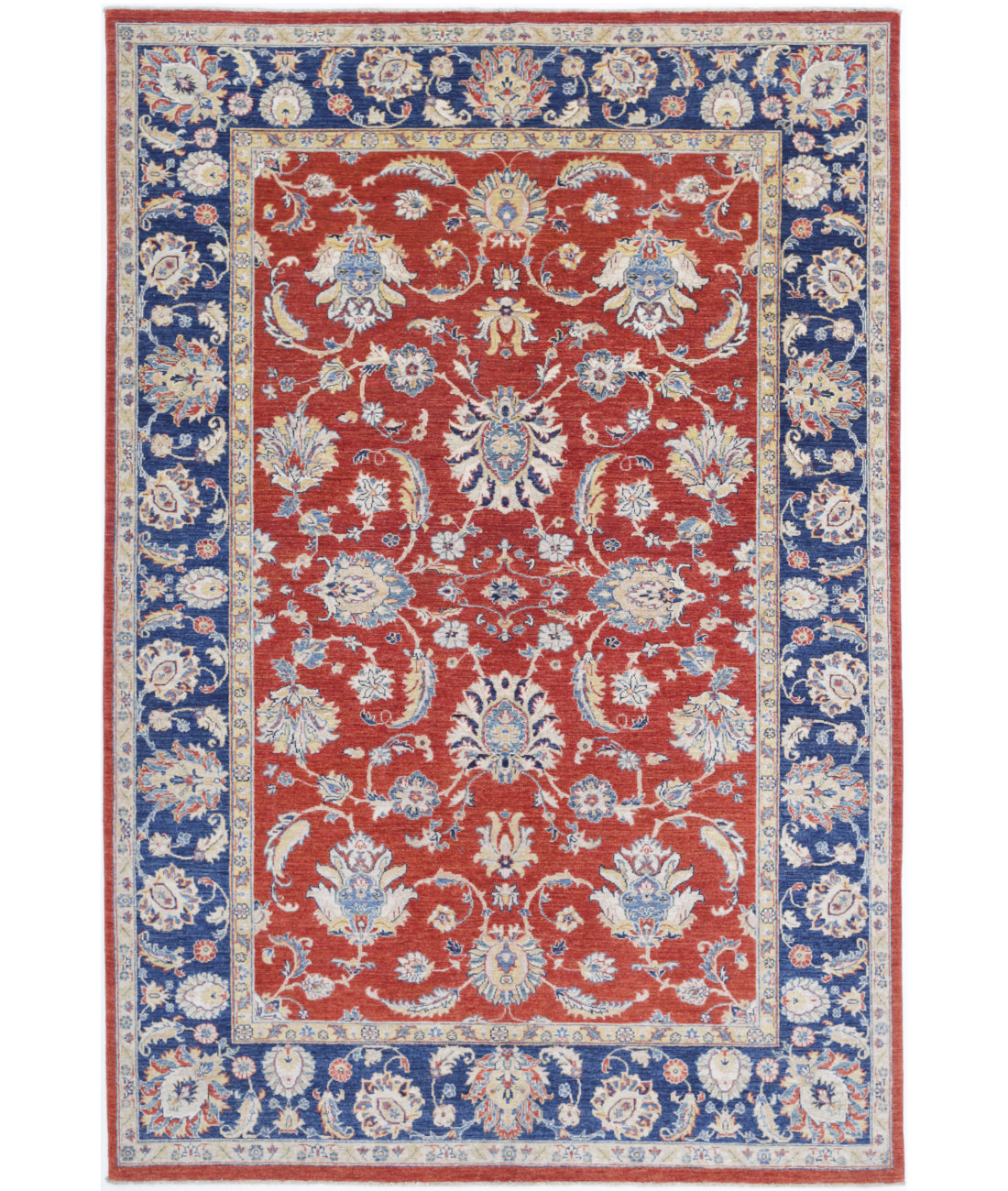 Hand Knotted Ziegler Farhan Wool Rug - 6'4'' x 9'6'' 6'4'' x 9'6'' (190 X 285) / Red / Blue