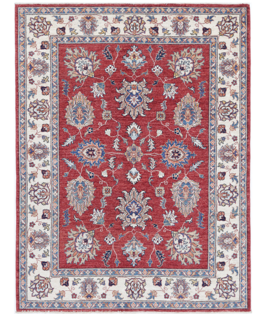 Hand Knotted Ziegler Farhan Wool Rug - 4'10'' x 6'6'' 4'10'' x 6'6'' (145 X 195) / Red / Ivory