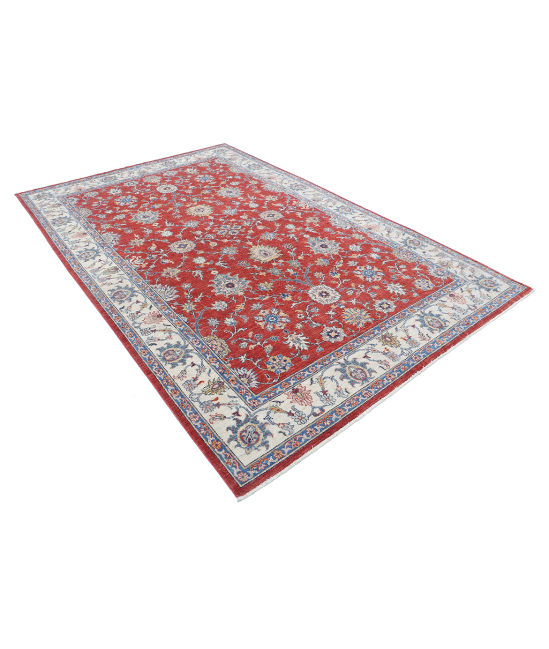 Hand Knotted Ziegler Farhan Wool Rug - 6'5'' x 9'9'' 6'5'' x 9'9'' (193 X 293) / Red / Ivory