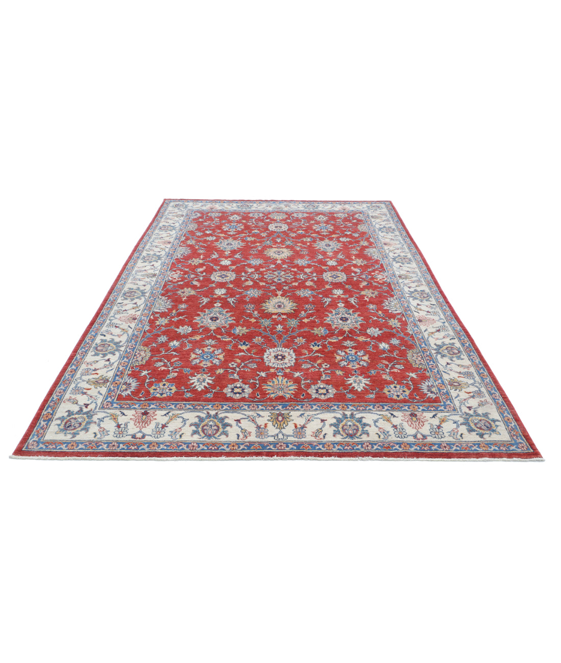 Hand Knotted Ziegler Farhan Wool Rug - 6'5'' x 9'9'' 6'5'' x 9'9'' (193 X 293) / Red / Ivory