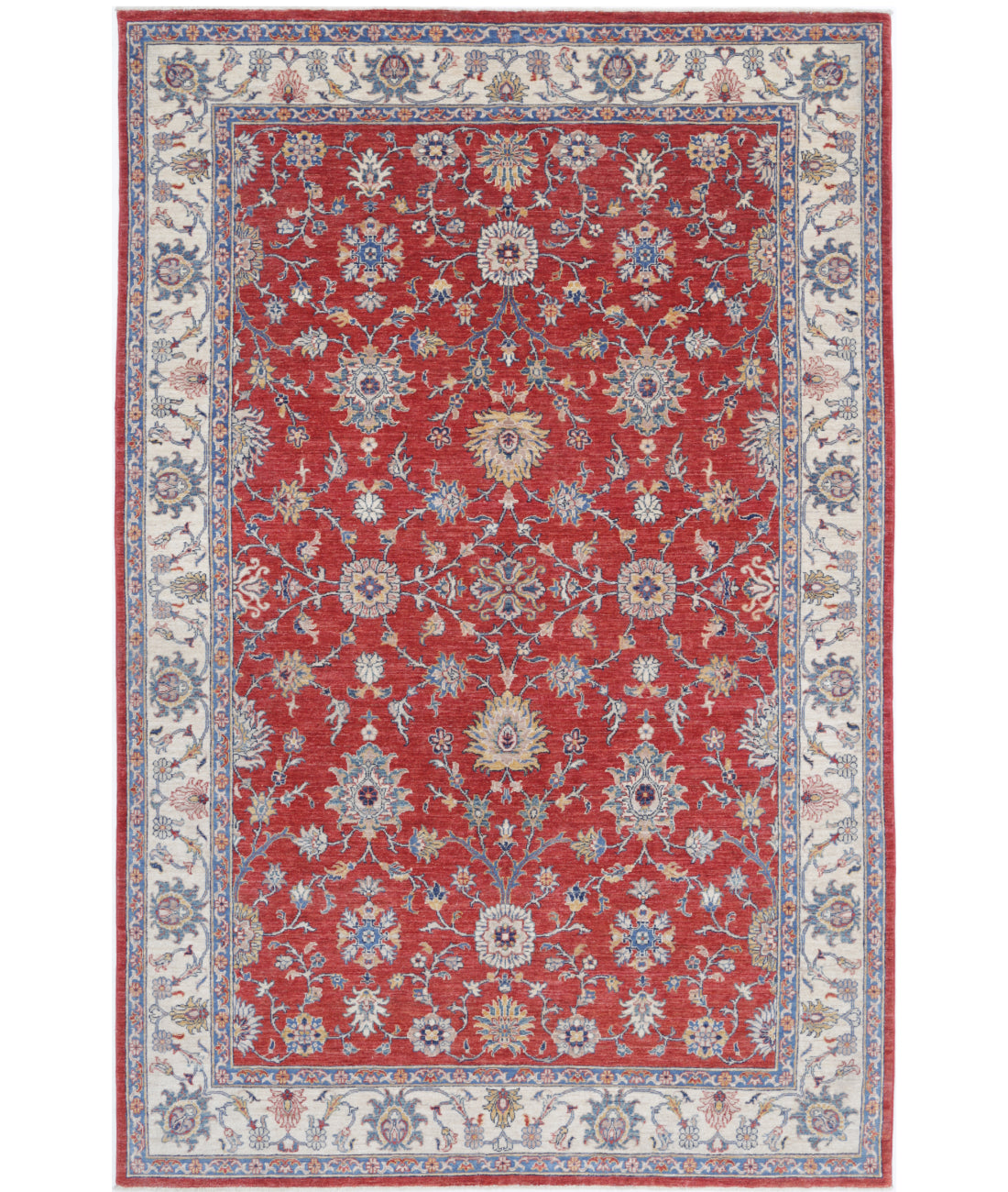 Hand Knotted Ziegler Farhan Wool Rug - 6'5'' x 9'9'' 6'5'' x 9'9'' (193 X 293) / Red / Ivory