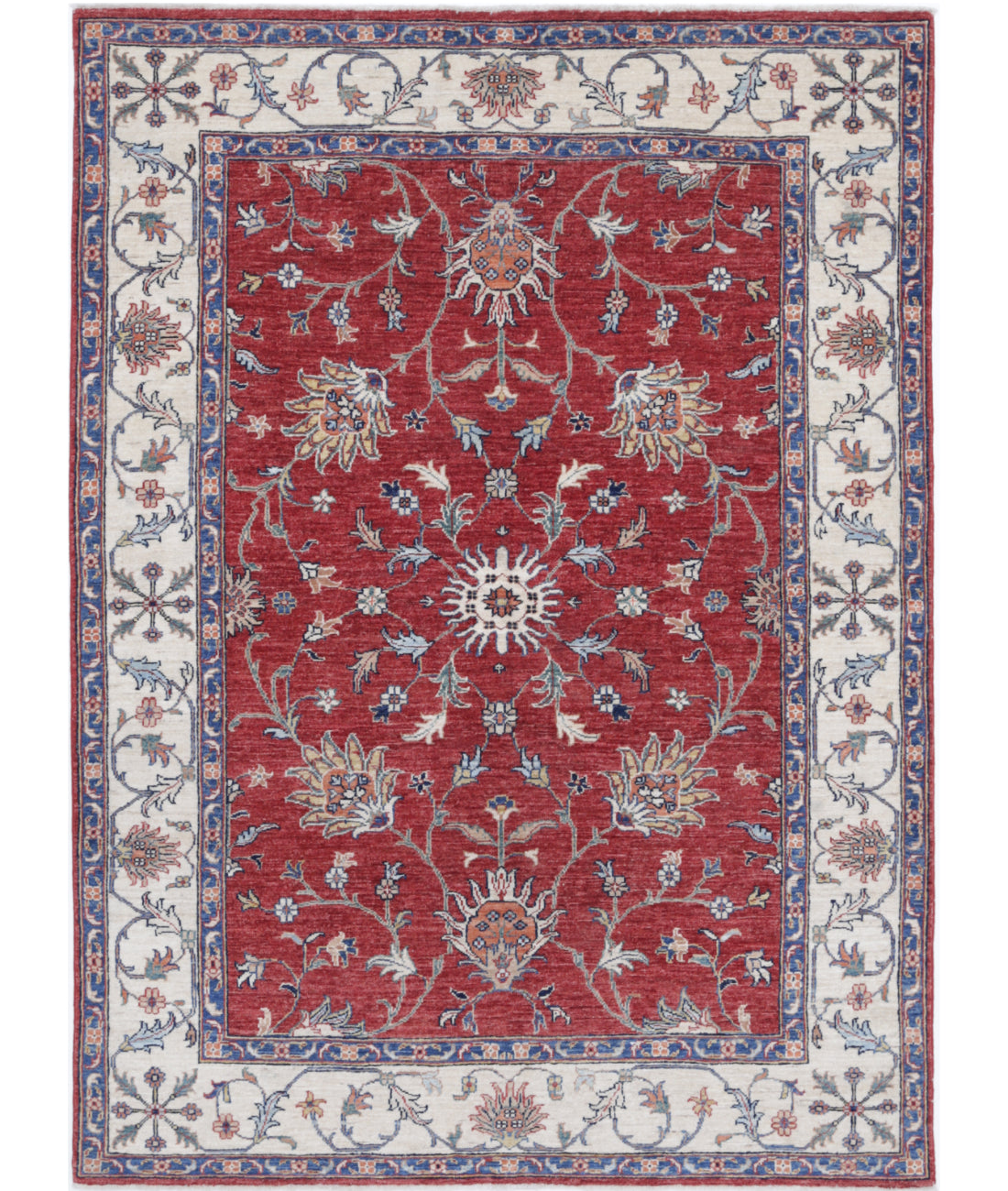 Hand Knotted Ziegler Farhan Wool Rug - 4'10'' x 6'9'' 4'10'' x 6'9'' (145 X 203) / Red / Ivory