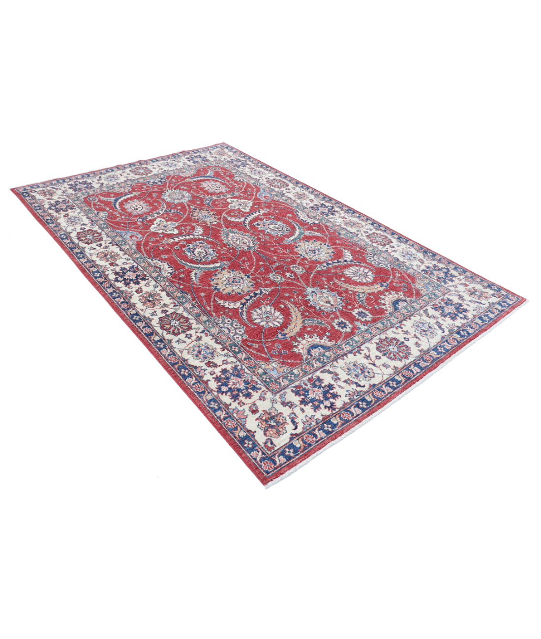 Hand Knotted Ziegler Farhan Wool Rug - 5'4'' x 8'0'' 5'4'' x 8'0'' (160 X 240) / Red / Ivory