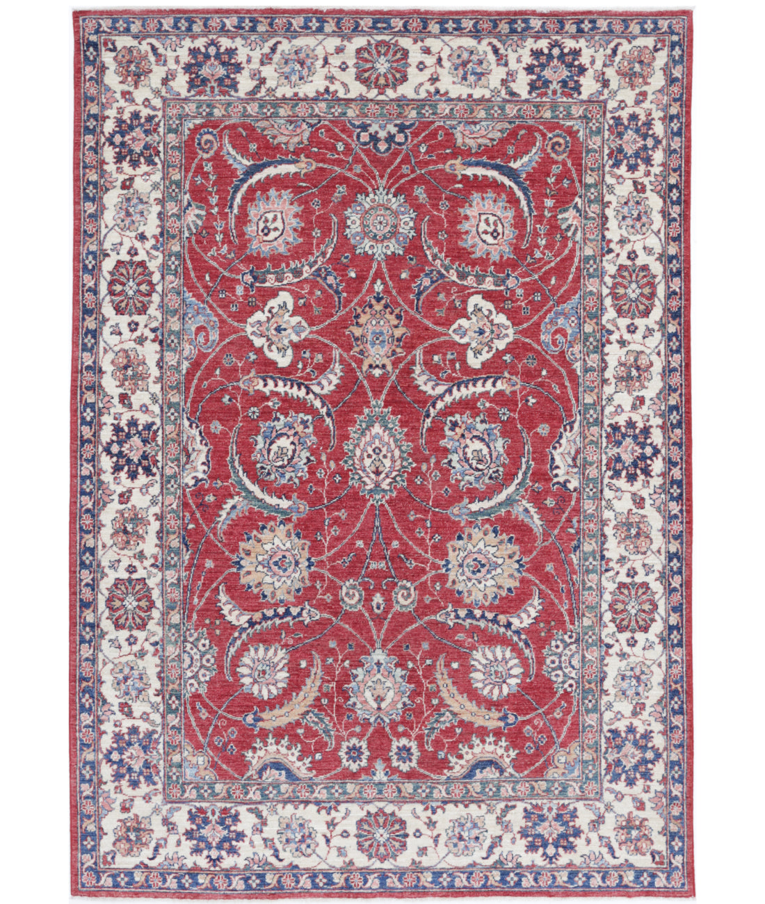 Hand Knotted Ziegler Farhan Wool Rug - 5'4'' x 8'0'' 5'4'' x 8'0'' (160 X 240) / Red / Ivory