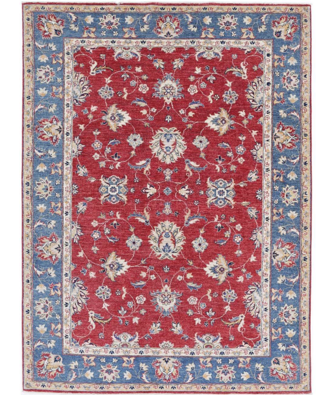 Hand Knotted Ziegler Farhan Wool Rug - 5'6'' x 7'6'' 5'6'' x 7'6'' (165 X 225) / Red / Blue