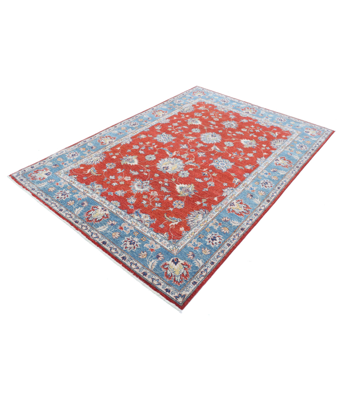 Hand Knotted Ziegler Farhan Wool Rug - 5'5'' x 7'10'' 5'5'' x 7'10'' (163 X 235) / Red / Blue