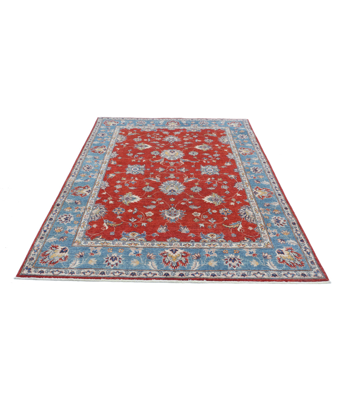 Hand Knotted Ziegler Farhan Wool Rug - 5'5'' x 7'10'' 5'5'' x 7'10'' (163 X 235) / Red / Blue