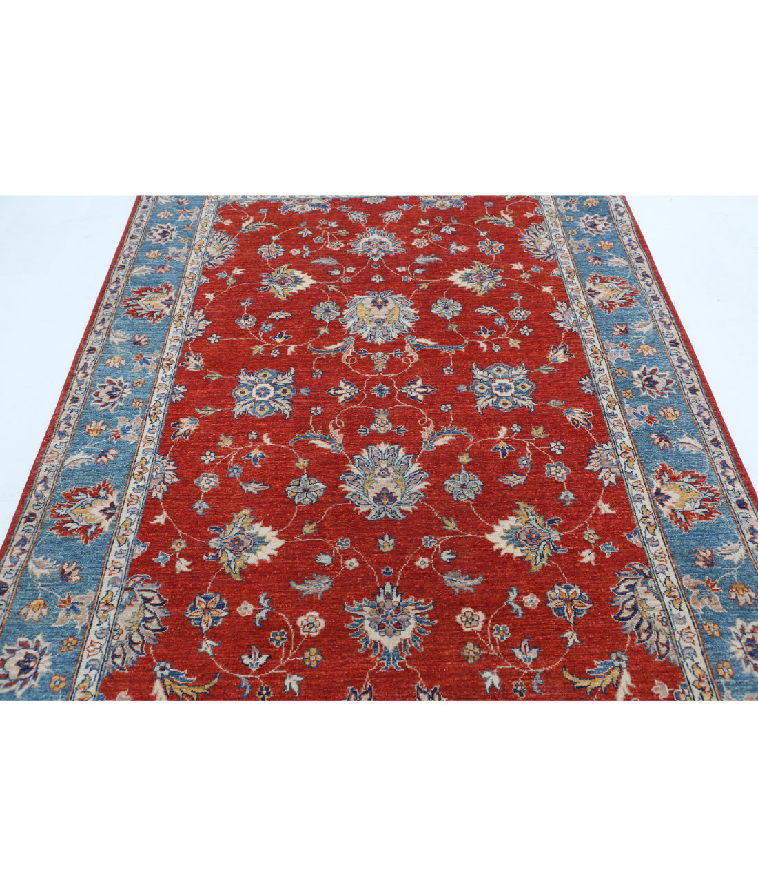 Hand Knotted Ziegler Farhan Wool Rug - 5'5'' x 7'10'' 5'5'' x 7'10'' (163 X 235) / Red / Blue