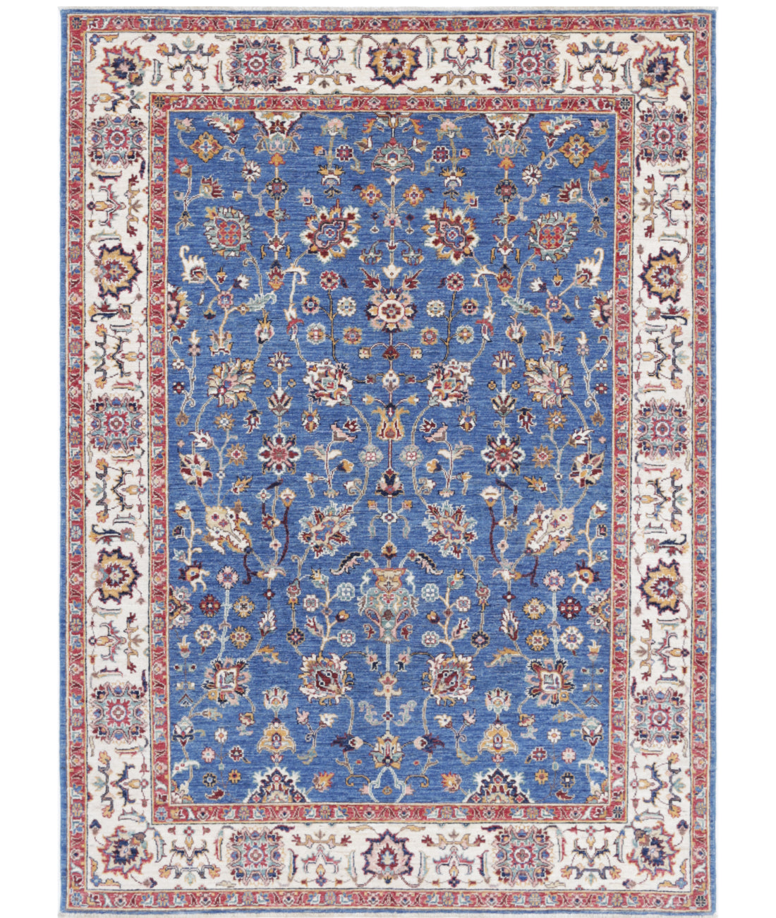 Hand Knotted Ziegler Farhan Wool Rug - 5'6'' x 7'9'' 5'6'' x 7'9'' (165 X 233) / Blue / Ivory