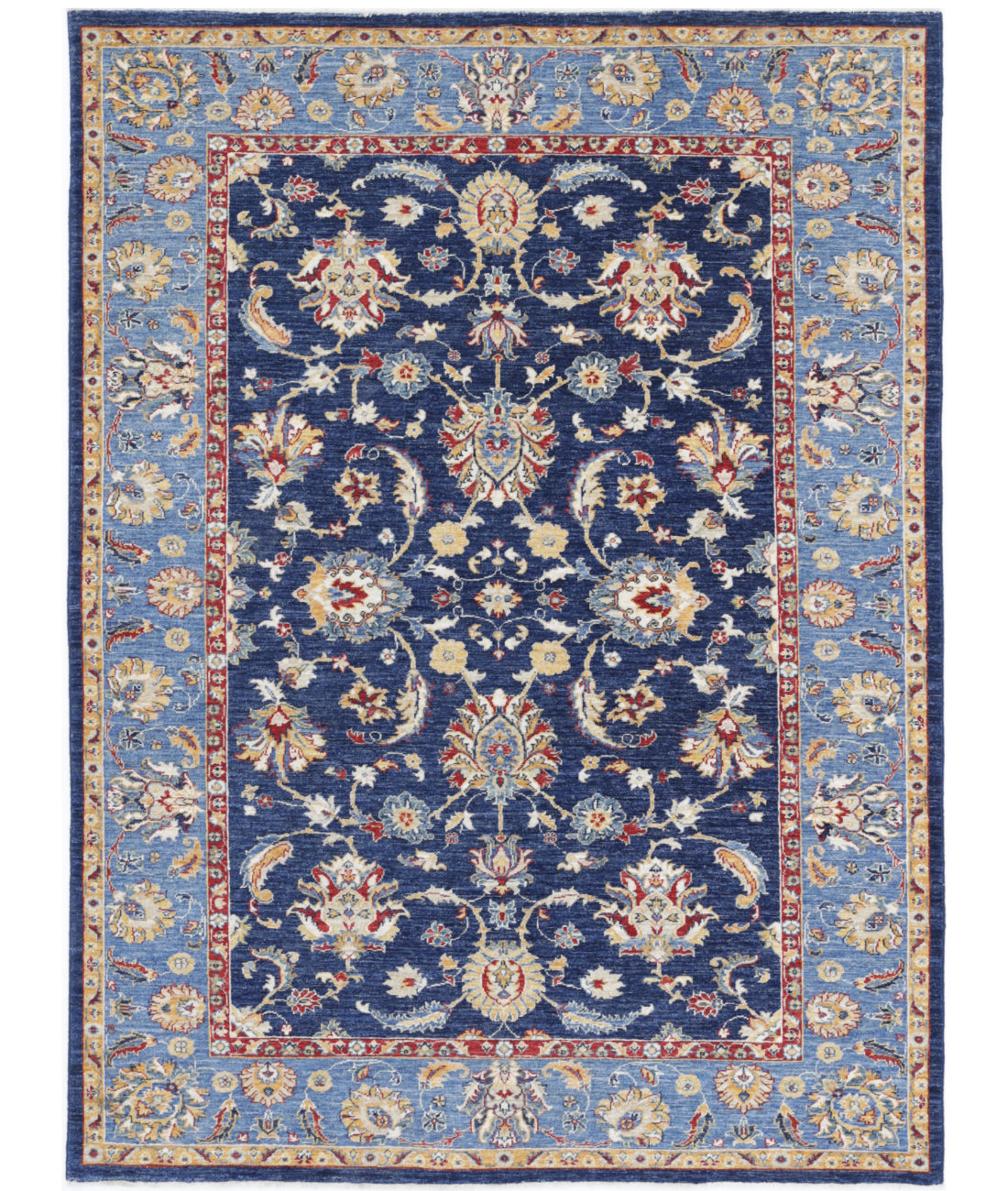 Hand Knotted Ziegler Farhan Wool Rug - 5'8'' x 7'10'' 5'8'' x 7'10'' (170 X 235) / Blue / Gold