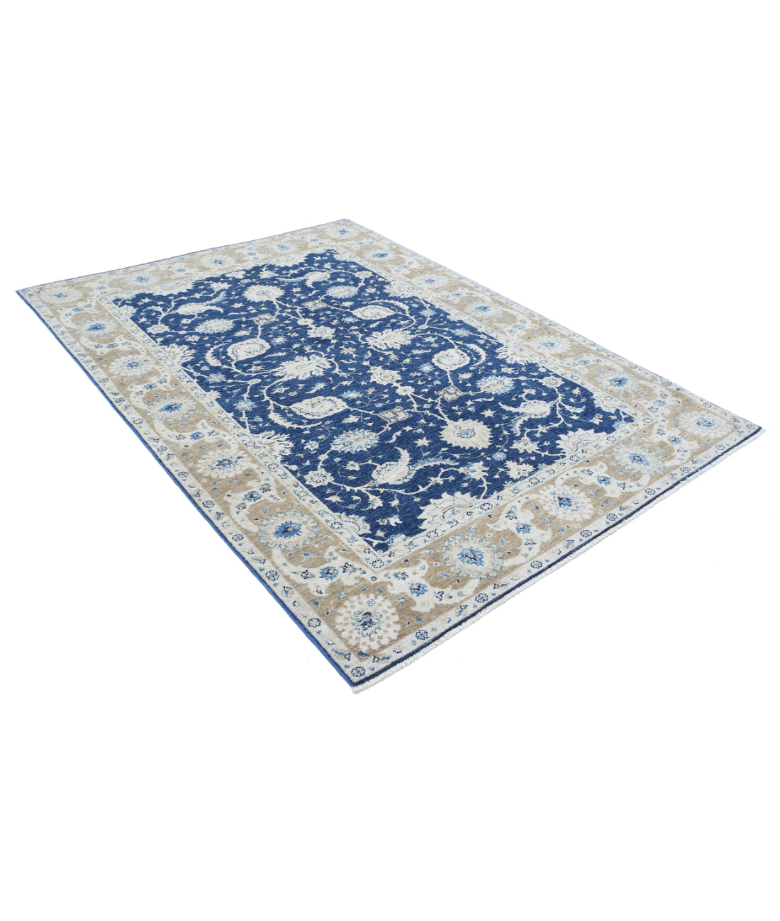 Hand Knotted Ziegler Farhan Wool Rug - 5'6'' x 7'11'' 5'6'' x 7'11'' (165 X 238) / Blue / Taupe