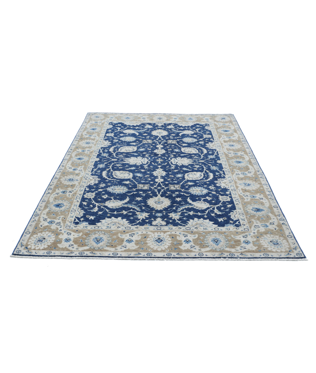 Hand Knotted Ziegler Farhan Wool Rug - 5'6'' x 7'11'' 5'6'' x 7'11'' (165 X 238) / Blue / Taupe