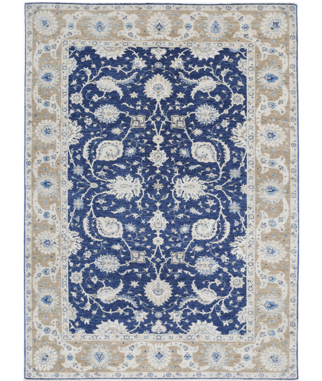 Hand Knotted Ziegler Farhan Wool Rug - 5'6'' x 7'11'' 5'6'' x 7'11'' (165 X 238) / Blue / Taupe