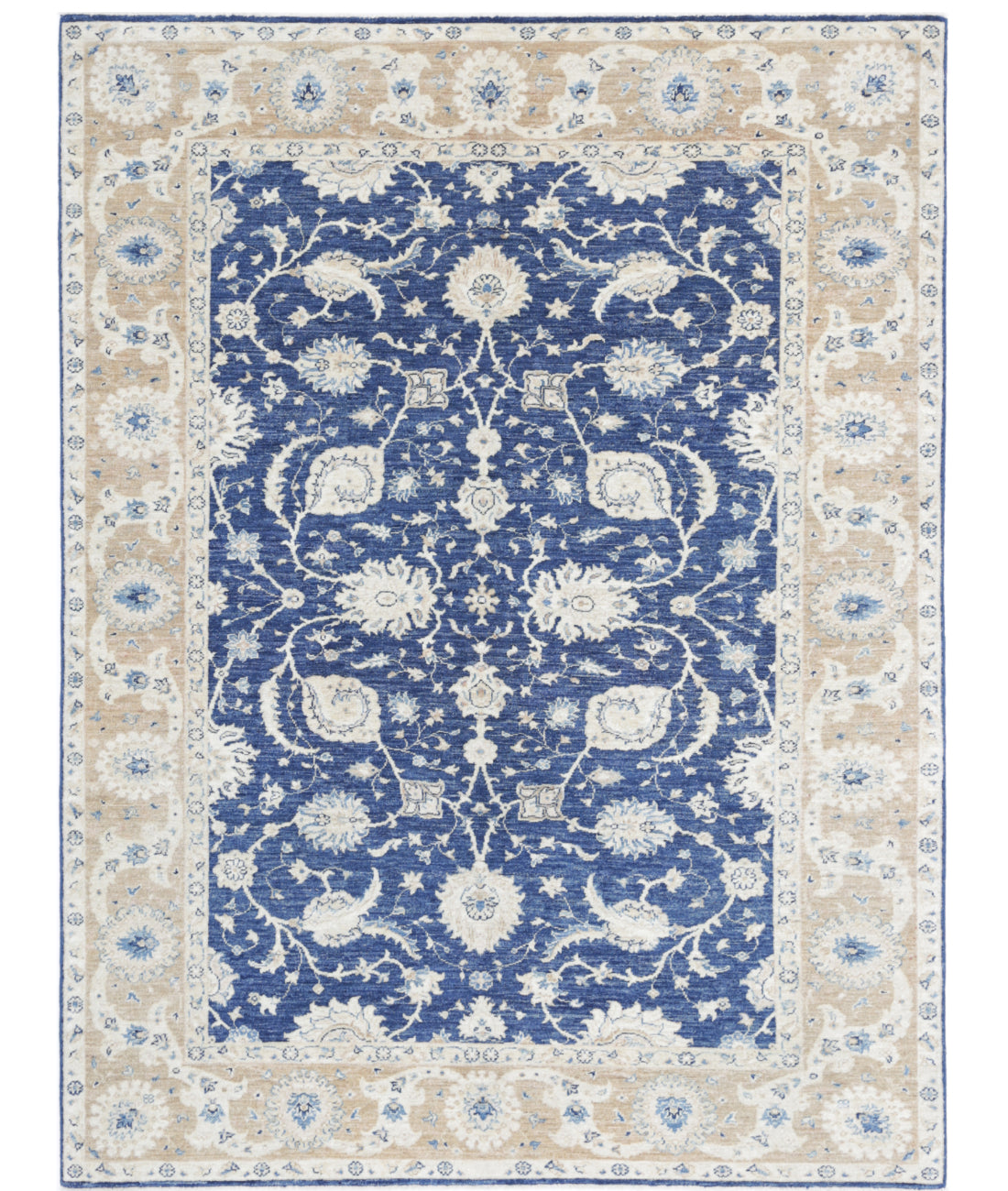 Hand Knotted Ziegler Farhan Wool Rug - 5'8'' x 7'6'' 5'8'' x 7'6'' (170 X 225) / Blue / Taupe