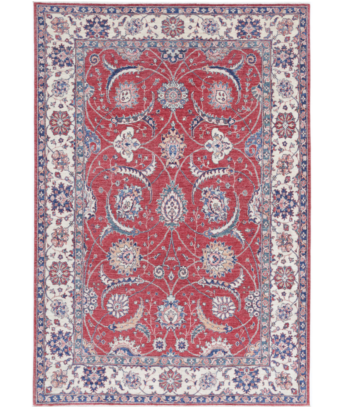 Hand Knotted Ziegler Farhan Wool Rug - 5'4'' x 8'0'' 5'4'' x 8'0'' (160 X 240) / Red / Ivory