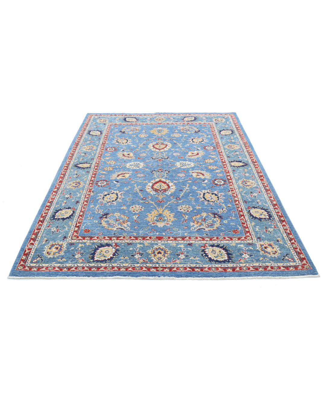 Hand Knotted Ziegler Farhan Wool Rug - 5'7'' x 7'10'' 5'7'' x 7'10'' (168 X 235) / Blue / Red