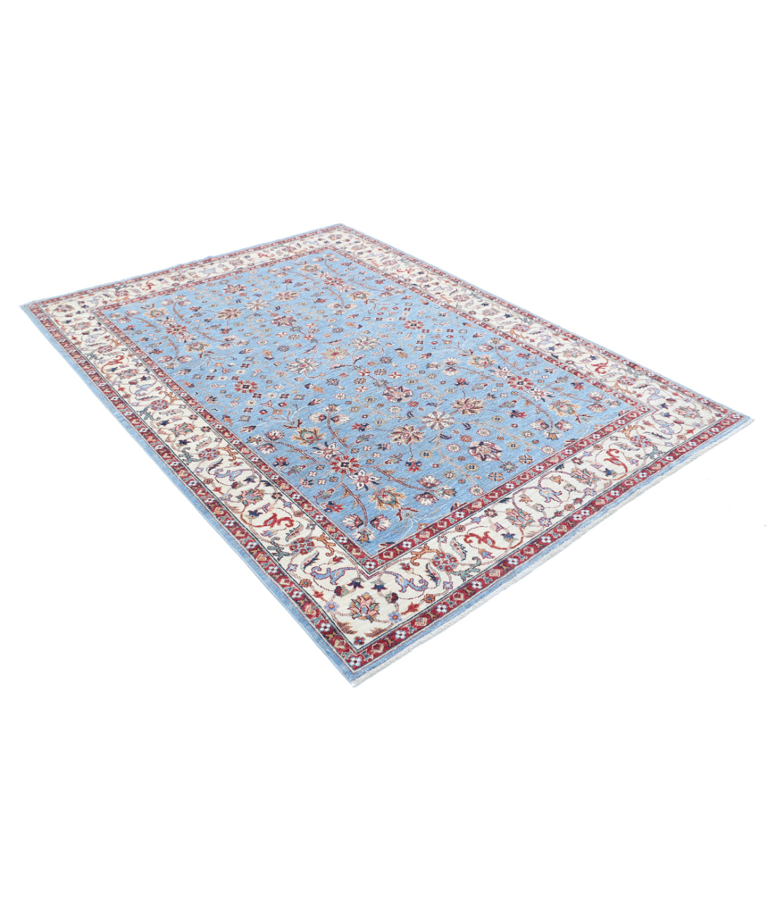 Hand Knotted Ziegler Farhan Wool Rug - 5'9'' x 7'9'' 5'9'' x 7'9'' (173 X 233) / Blue / Ivory