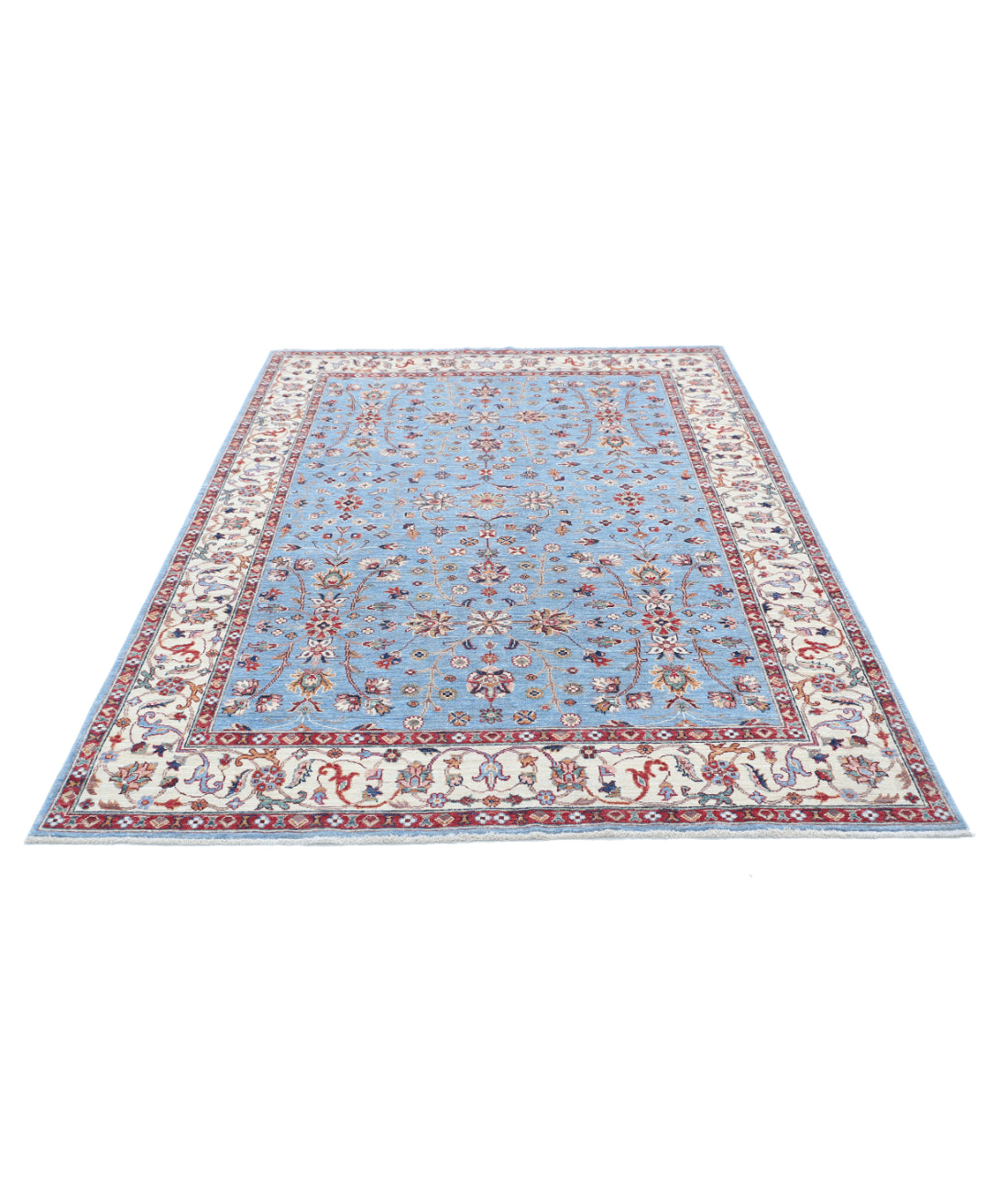 Hand Knotted Ziegler Farhan Wool Rug - 5'9'' x 7'9'' 5'9'' x 7'9'' (173 X 233) / Blue / Ivory