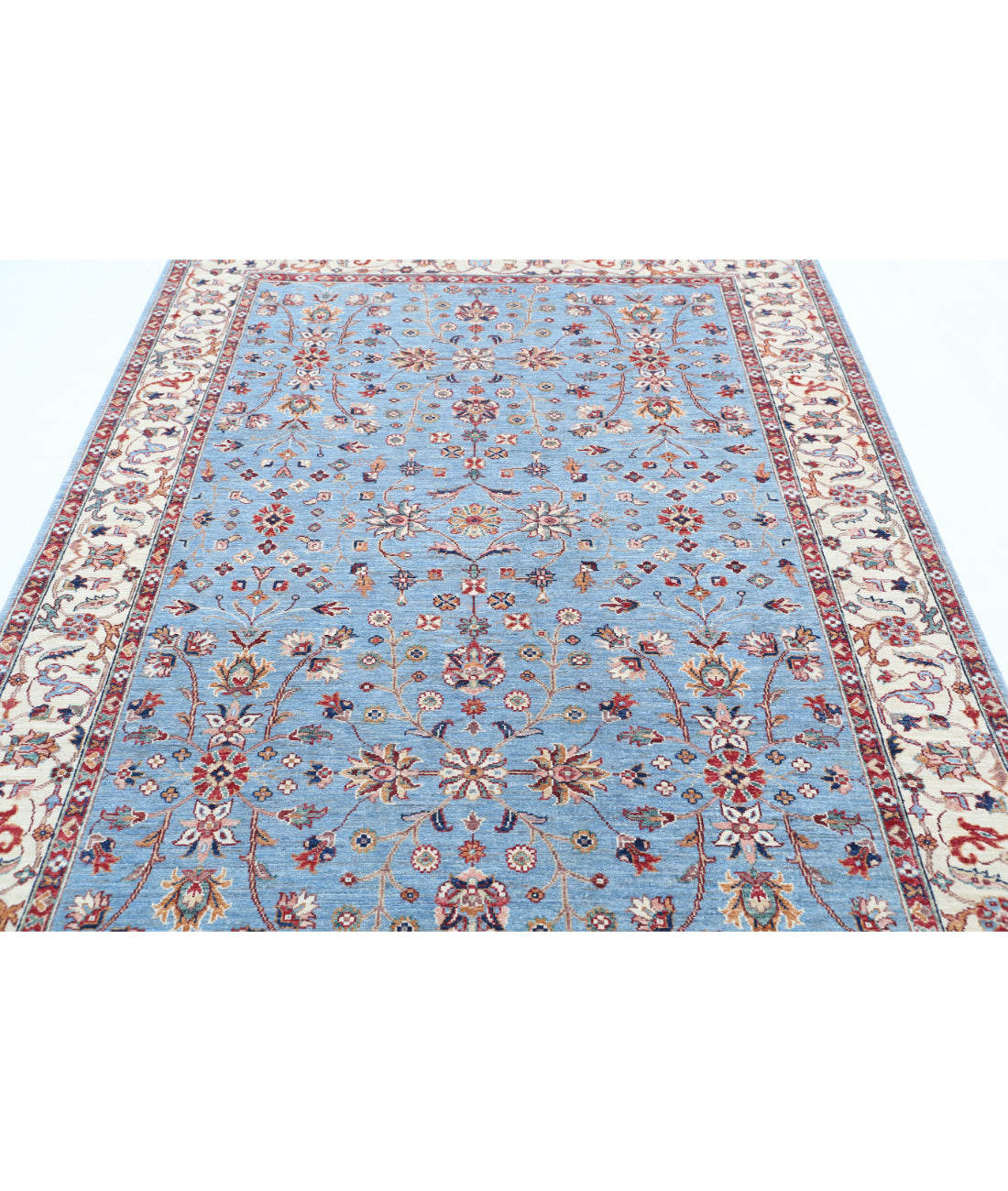 Hand Knotted Ziegler Farhan Wool Rug - 5'9'' x 7'9'' 5'9'' x 7'9'' (173 X 233) / Blue / Ivory