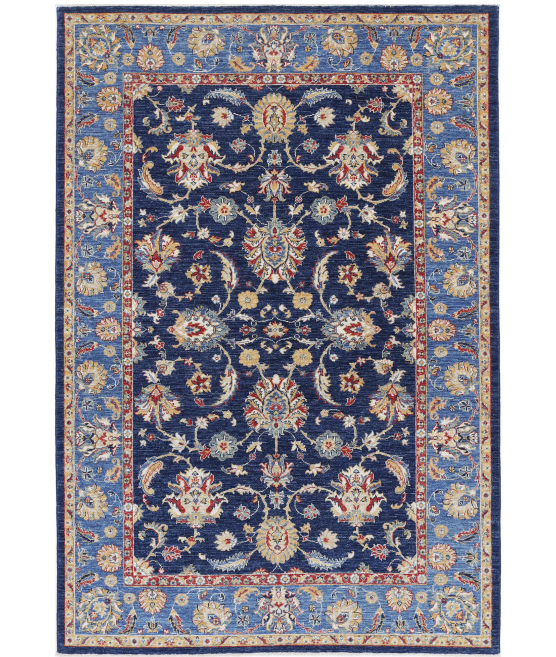 Hand Knotted Ziegler Farhan Wool Rug - 5'6'' x 8'1'' 5'6'' x 8'1'' (165 X 243) / Blue / Gold