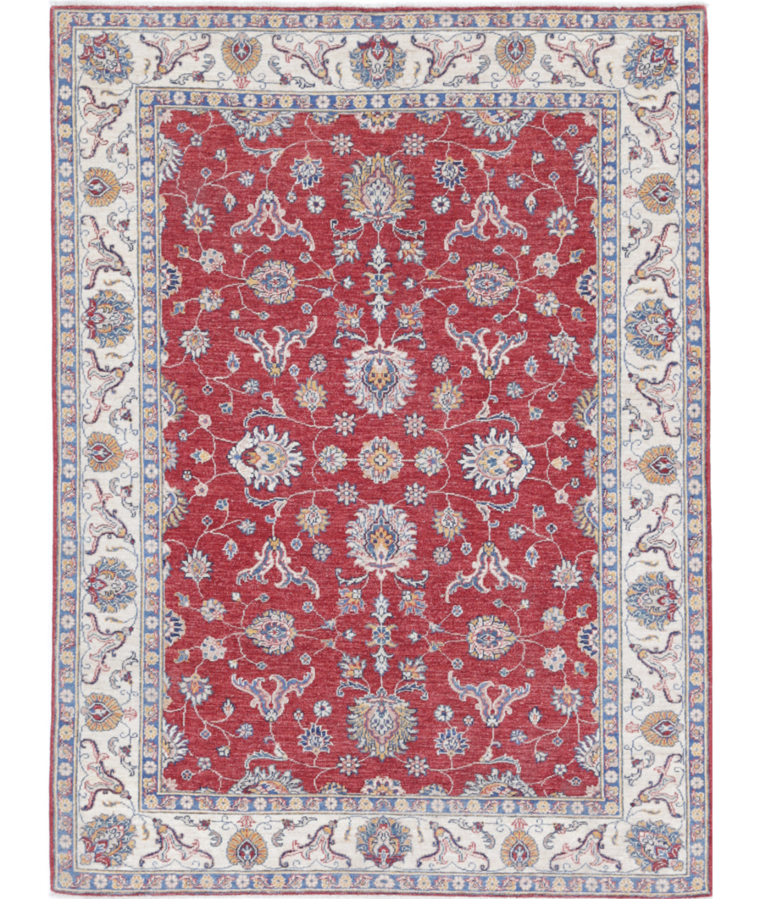 Hand Knotted Ziegler Farhan Wool Rug - 4'11'' x 6'7'' 4'11'' x 6'7'' (148 X 198) / Red / Ivory