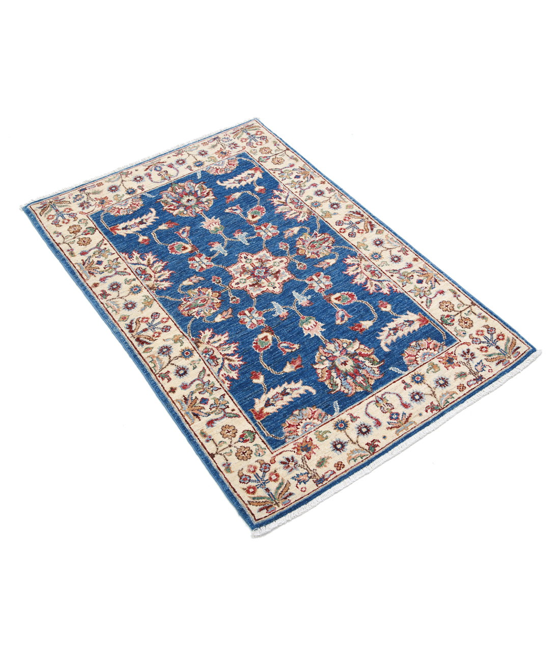 Hand Knotted Ziegler Farhan Wool Rug - 2'7'' x 3'10'' 2'7'' x 3'10'' (78 X 115) / Blue / Ivory