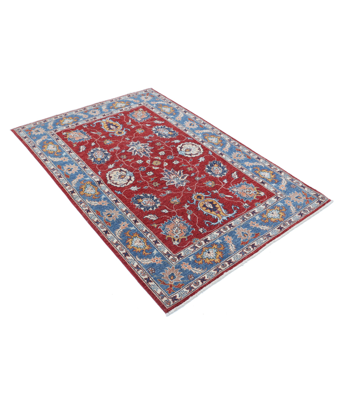 Hand Knotted Ziegler Farhan Wool Rug - 4'0'' x 5'10'' 4'0'' x 5'10'' (120 X 175) / Red / Blue