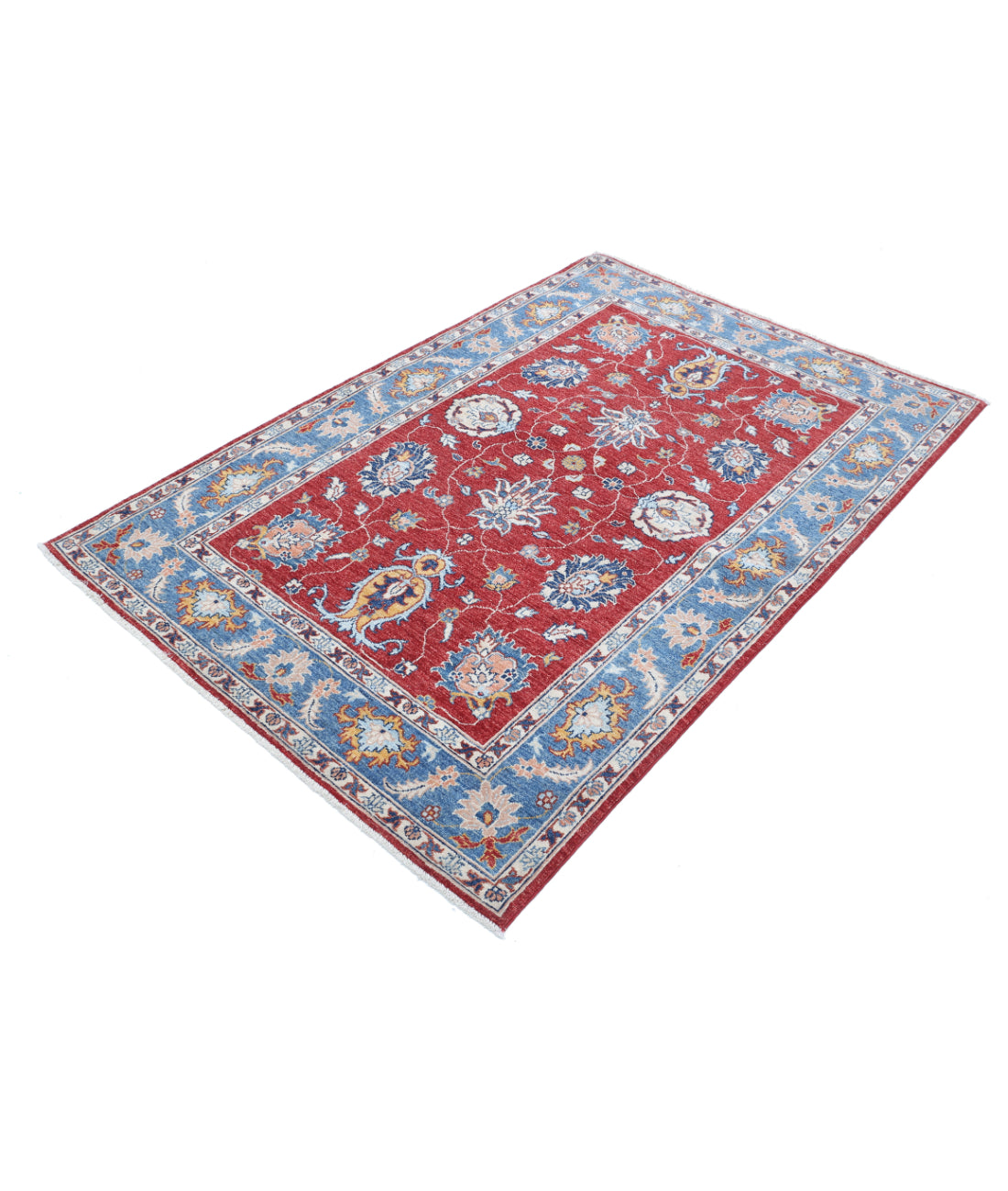 Hand Knotted Ziegler Farhan Wool Rug - 4'0'' x 5'10'' 4'0'' x 5'10'' (120 X 175) / Red / Blue