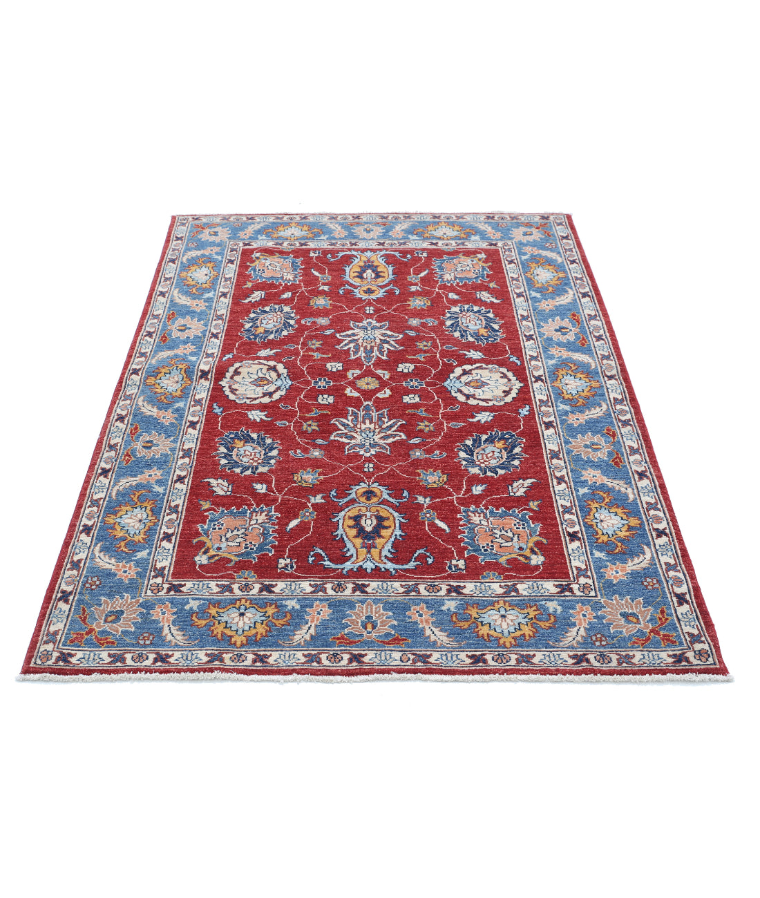 Hand Knotted Ziegler Farhan Wool Rug - 4'0'' x 5'10'' 4'0'' x 5'10'' (120 X 175) / Red / Blue