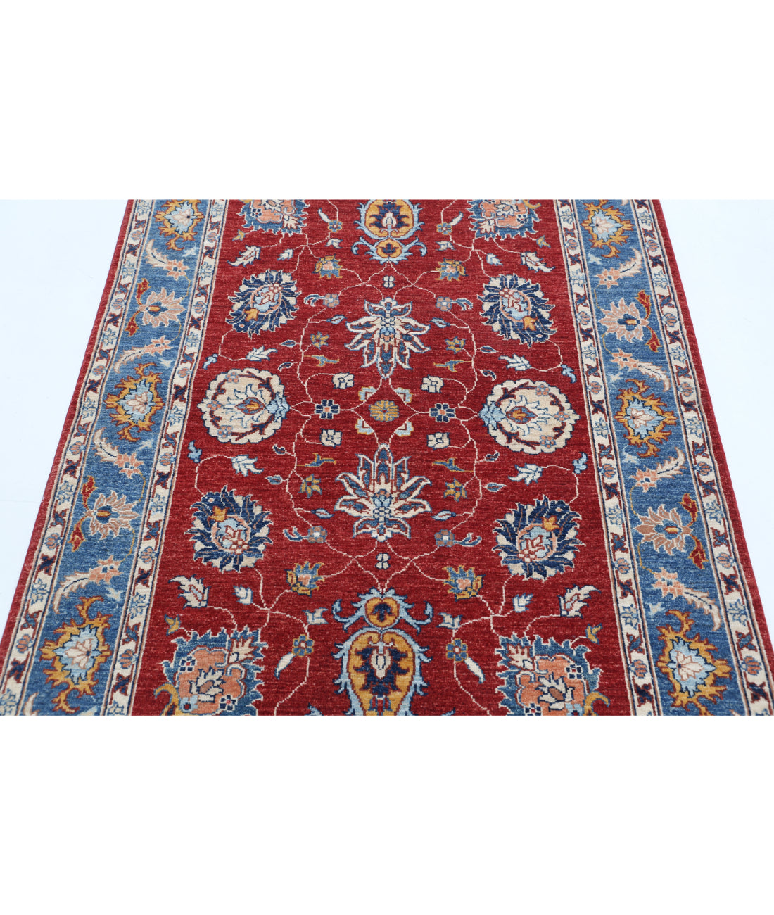 Hand Knotted Ziegler Farhan Wool Rug - 4'0'' x 5'10'' 4'0'' x 5'10'' (120 X 175) / Red / Blue