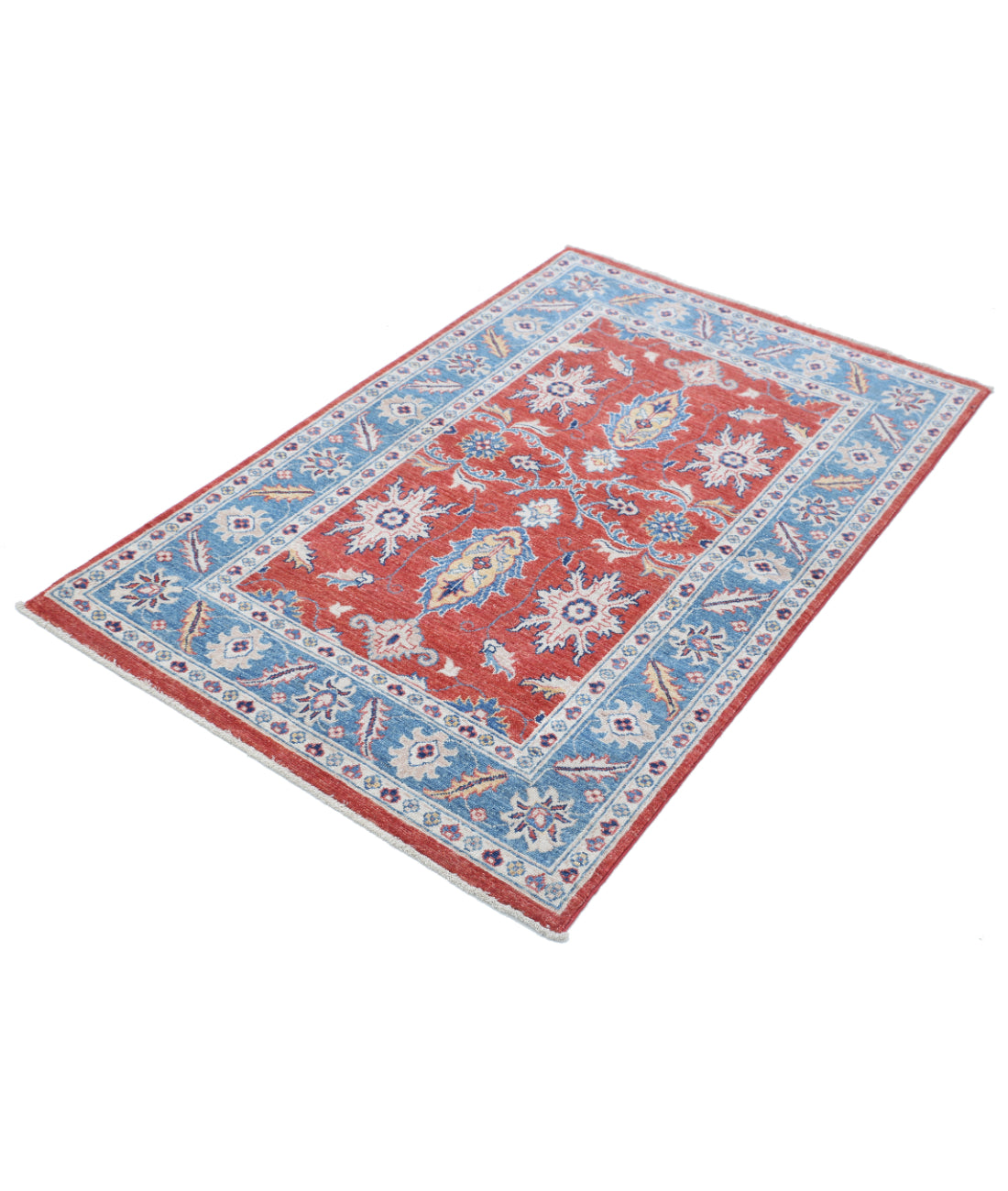 Hand Knotted Ziegler Farhan Wool Rug - 3'3'' x 5'0'' 3'3'' x 5'0'' (98 X 150) / Red / Blue