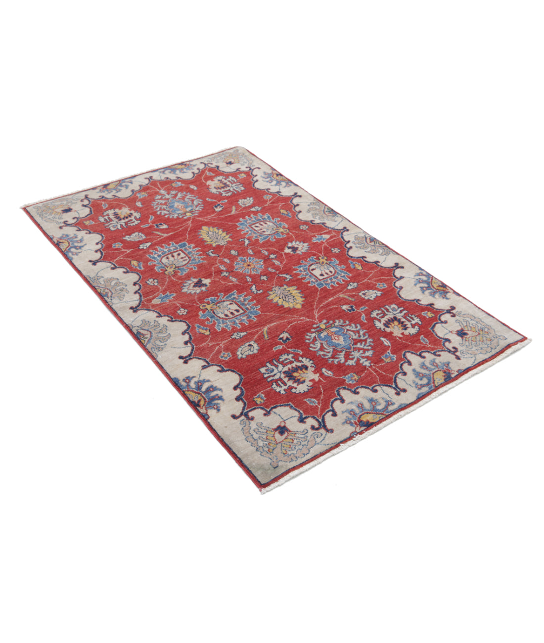 Hand Knotted Ziegler Farhan Wool Rug - 3'1'' x 5'1'' 3'1'' x 5'1'' (93 X 153) / Red / Ivory