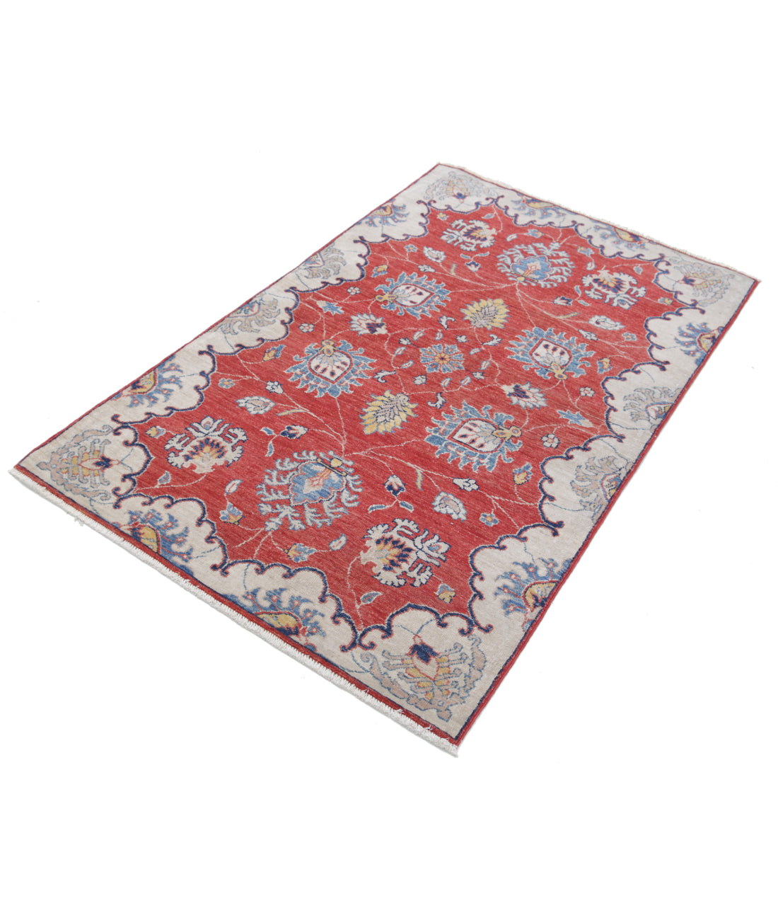 Hand Knotted Ziegler Farhan Wool Rug - 3'1'' x 5'1'' 3'1'' x 5'1'' (93 X 153) / Red / Ivory