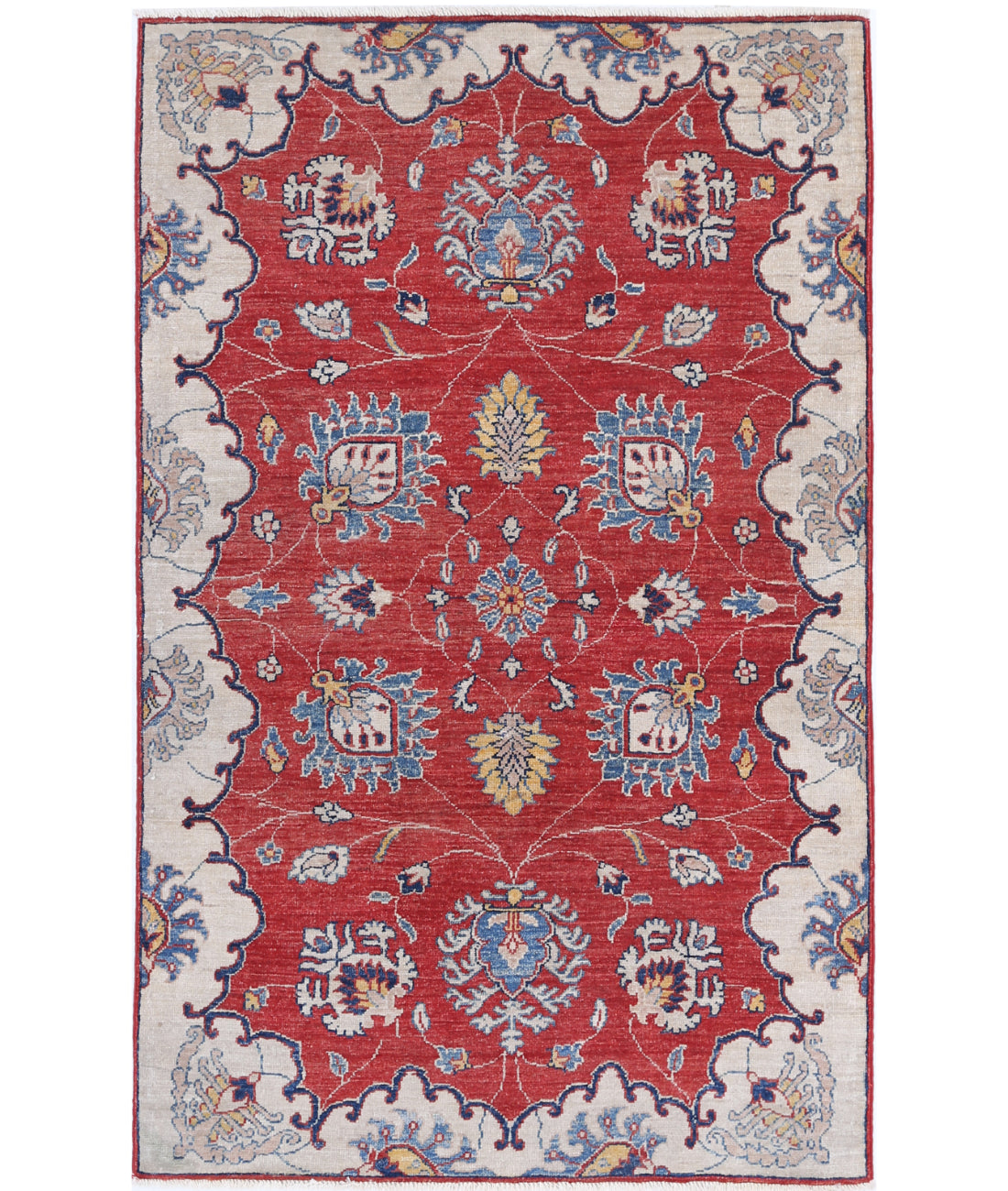 Hand Knotted Ziegler Farhan Wool Rug - 3&#39;1&#39;&#39; x 5&#39;1&#39;&#39; 3&#39;1&#39;&#39; x 5&#39;1&#39;&#39; (93 X 153) / Red / Ivory