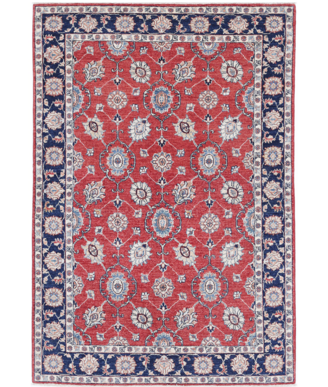 Hand Knotted Ziegler Farhan Wool Rug - 4&#39;0&#39;&#39; x 5&#39;9&#39;&#39; 4&#39;0&#39;&#39; x 5&#39;9&#39;&#39; (120 X 173) / Red / Blue