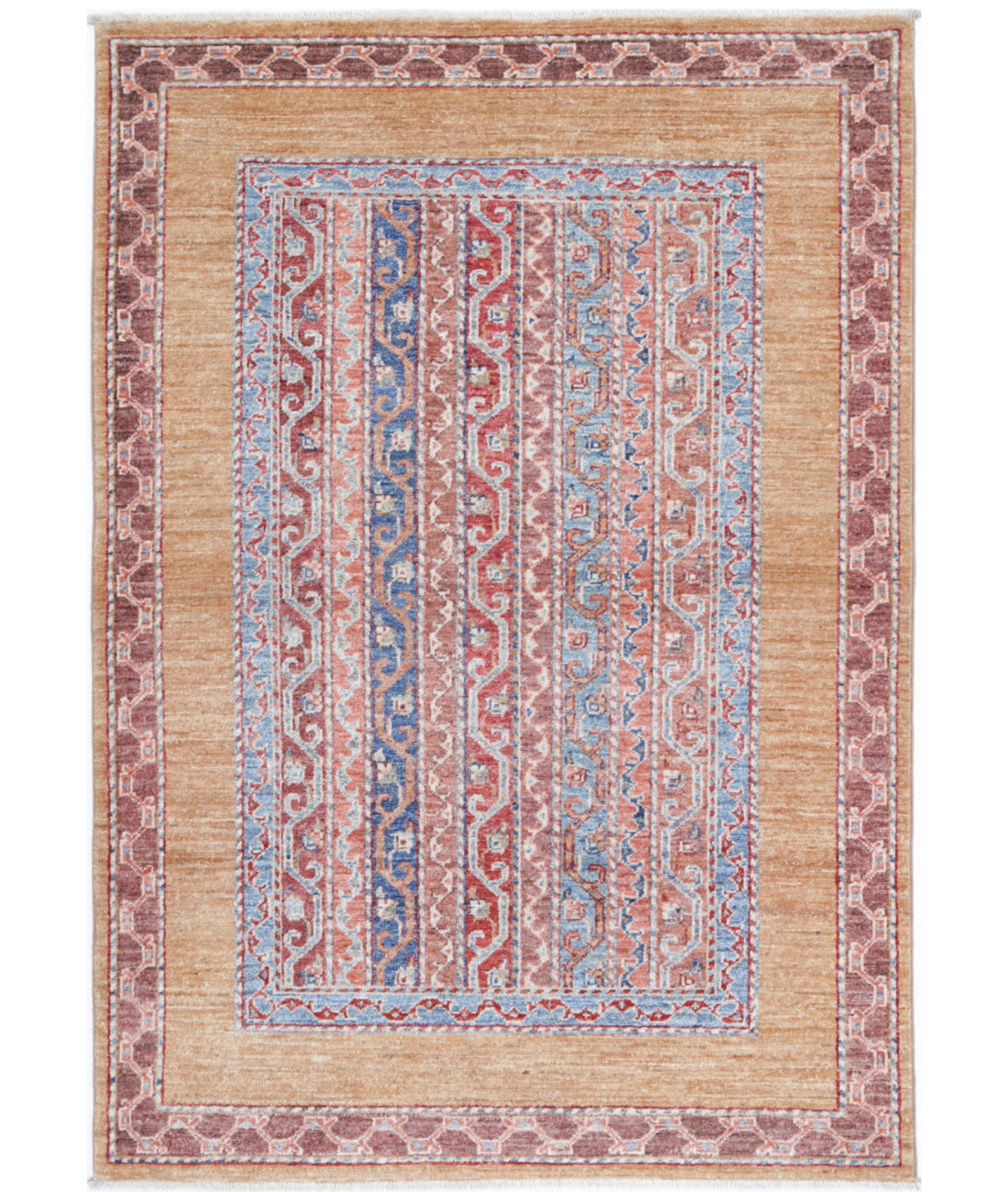 Hand Knotted Shaal Wool Rug - 3'3'' x 4'9'' 3'3'' x 4'9'' (98 X 143) / Gold / Multi