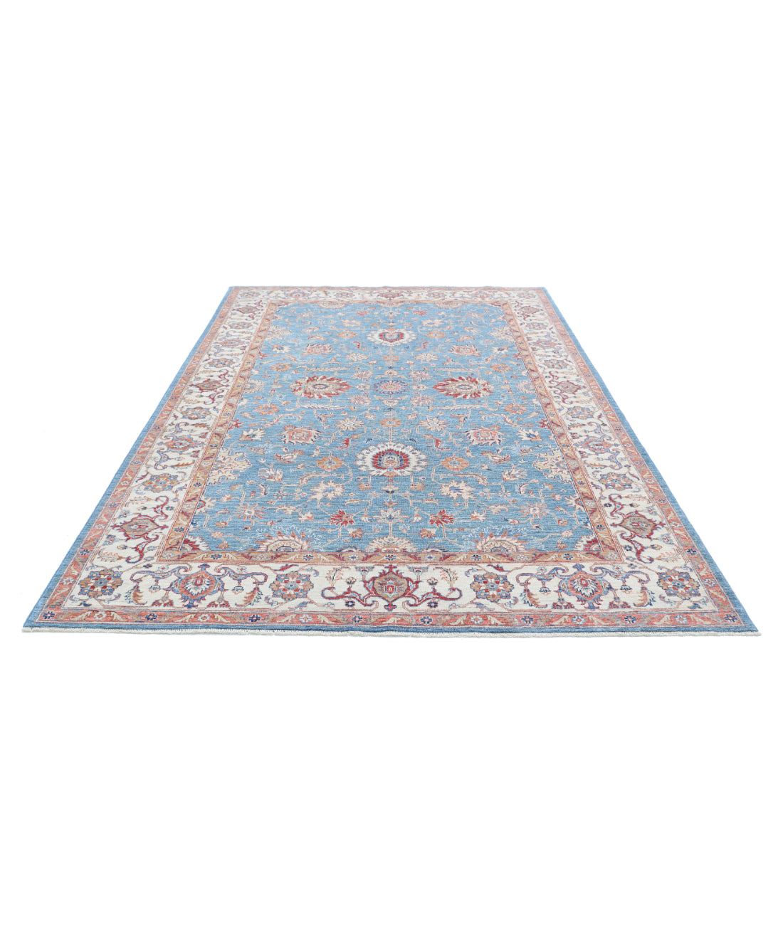 Hand Knotted Ziegler Farhan Wool Rug - 6'7'' x 9'5'' 6'7'' x 9'5'' (198 X 283) / Blue / Ivory