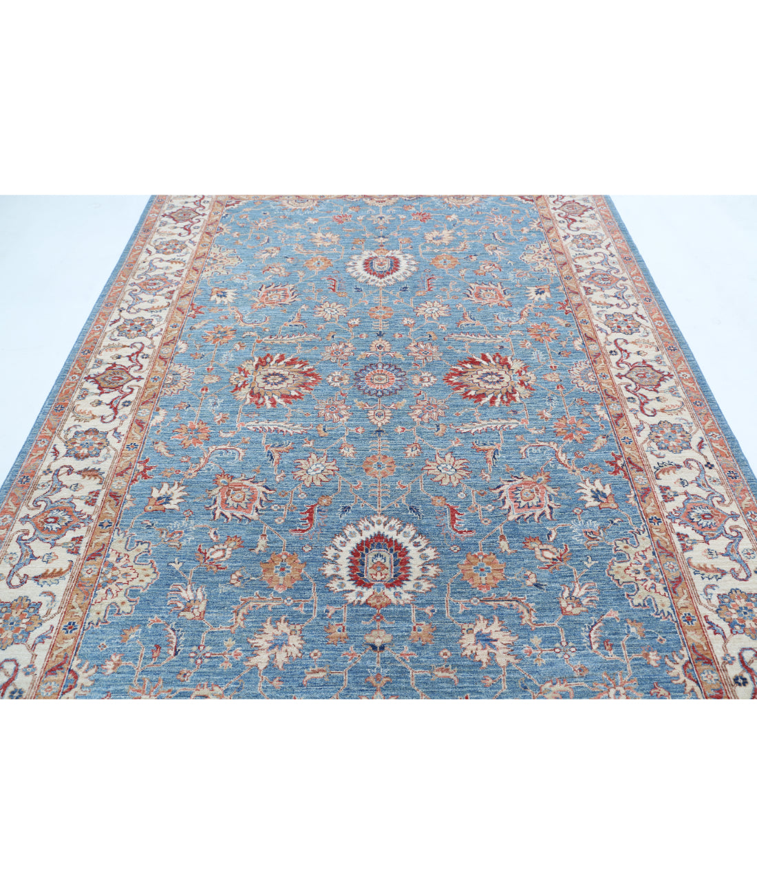 Hand Knotted Ziegler Farhan Wool Rug - 6'7'' x 9'5'' 6'7'' x 9'5'' (198 X 283) / Blue / Ivory