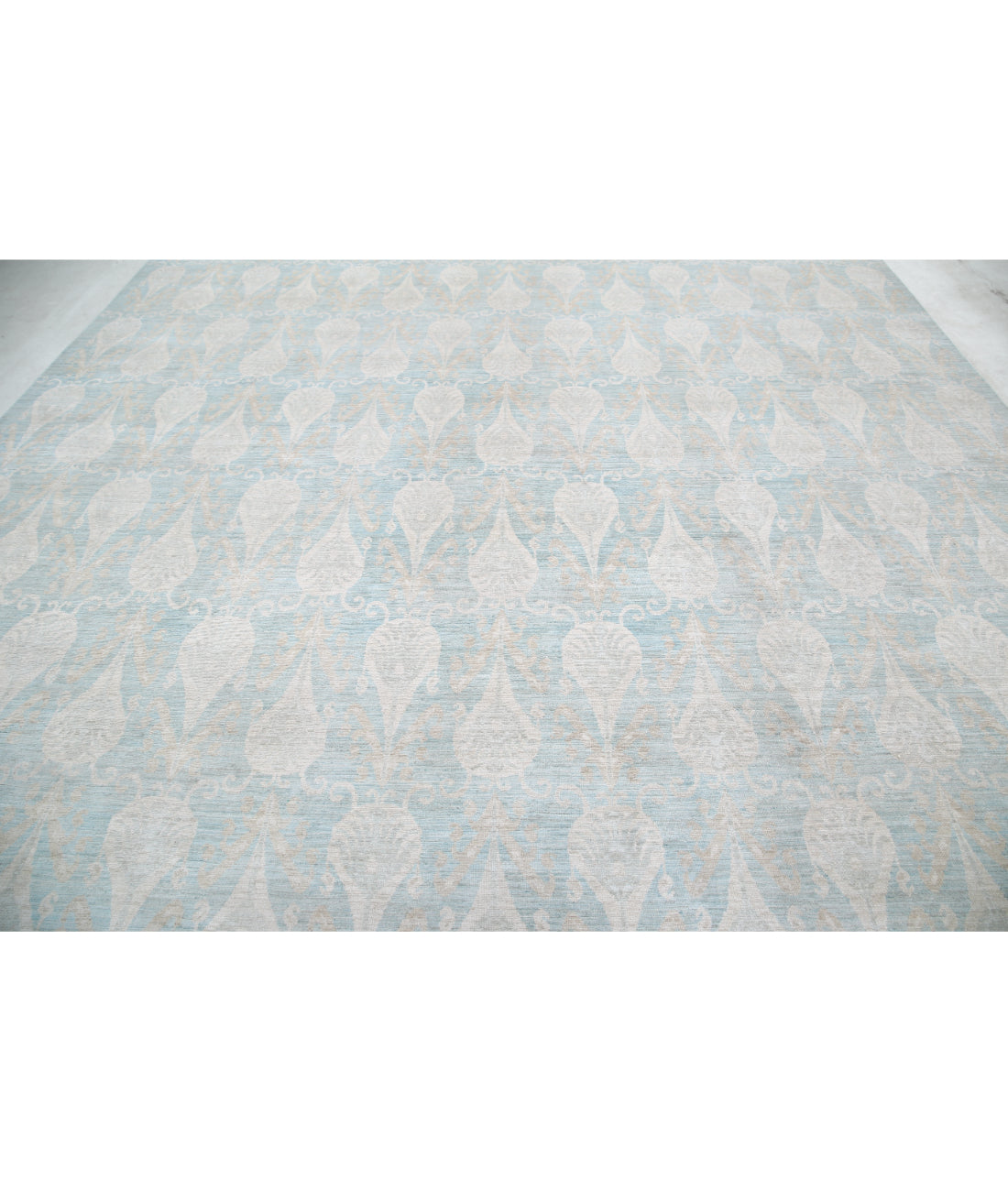 Hand Knotted Ikat Wool Rug - 11'4'' x 14'2'' 11'4'' x 14'2'' (340 X 425) / Blue / Blue