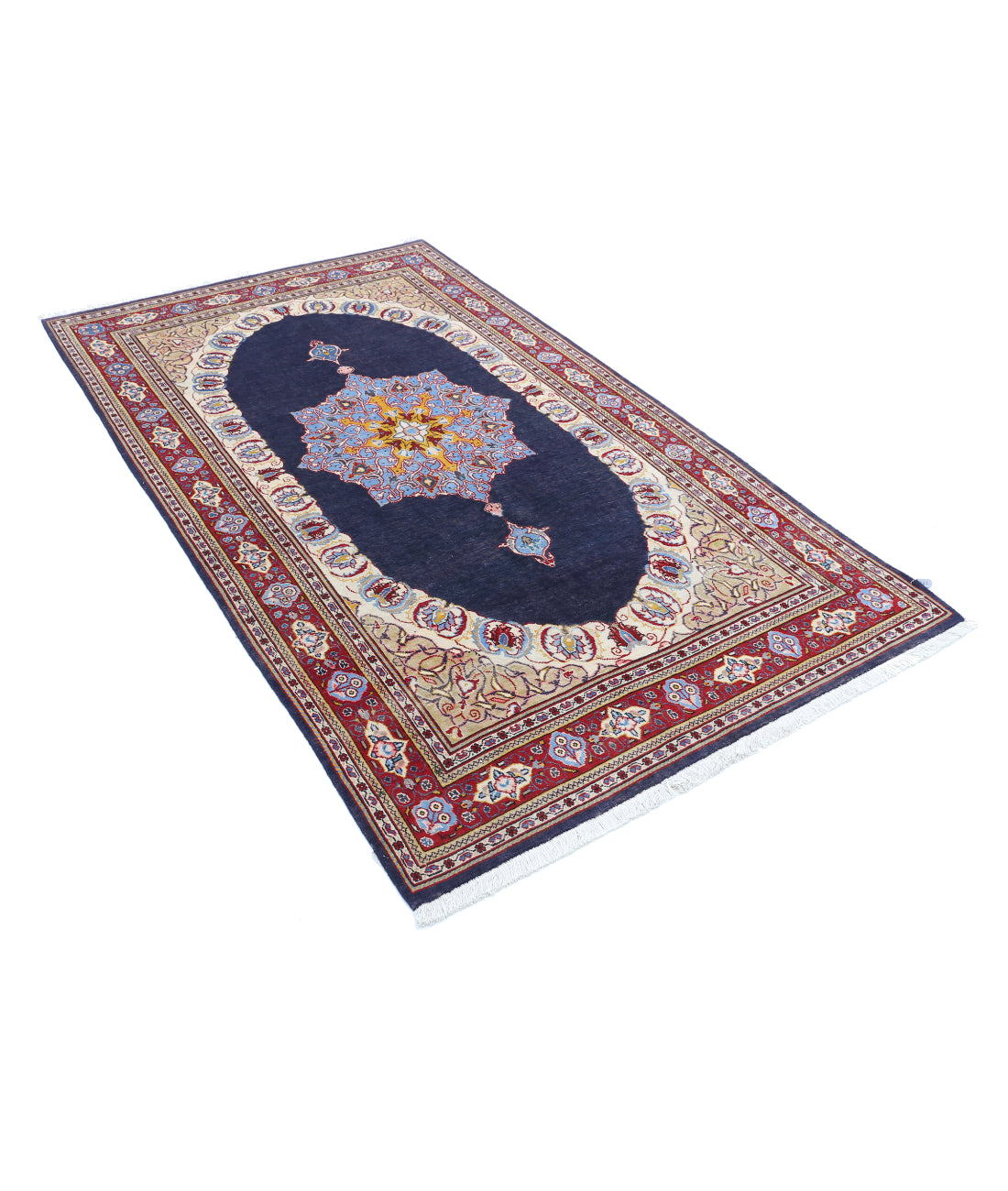 Hand Knotted Persian Kashan Wool Rug - 4'4'' x 7'3'' 4'4'' x 7'3'' (130 X 218) / Blue / Red