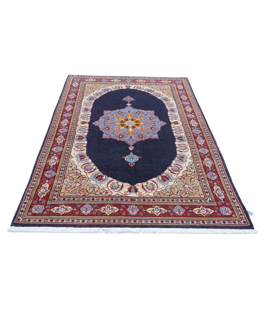 Hand Knotted Persian Kashan Wool Rug - 4'4'' x 7'3'' 4'4'' x 7'3'' (130 X 218) / Blue / Red