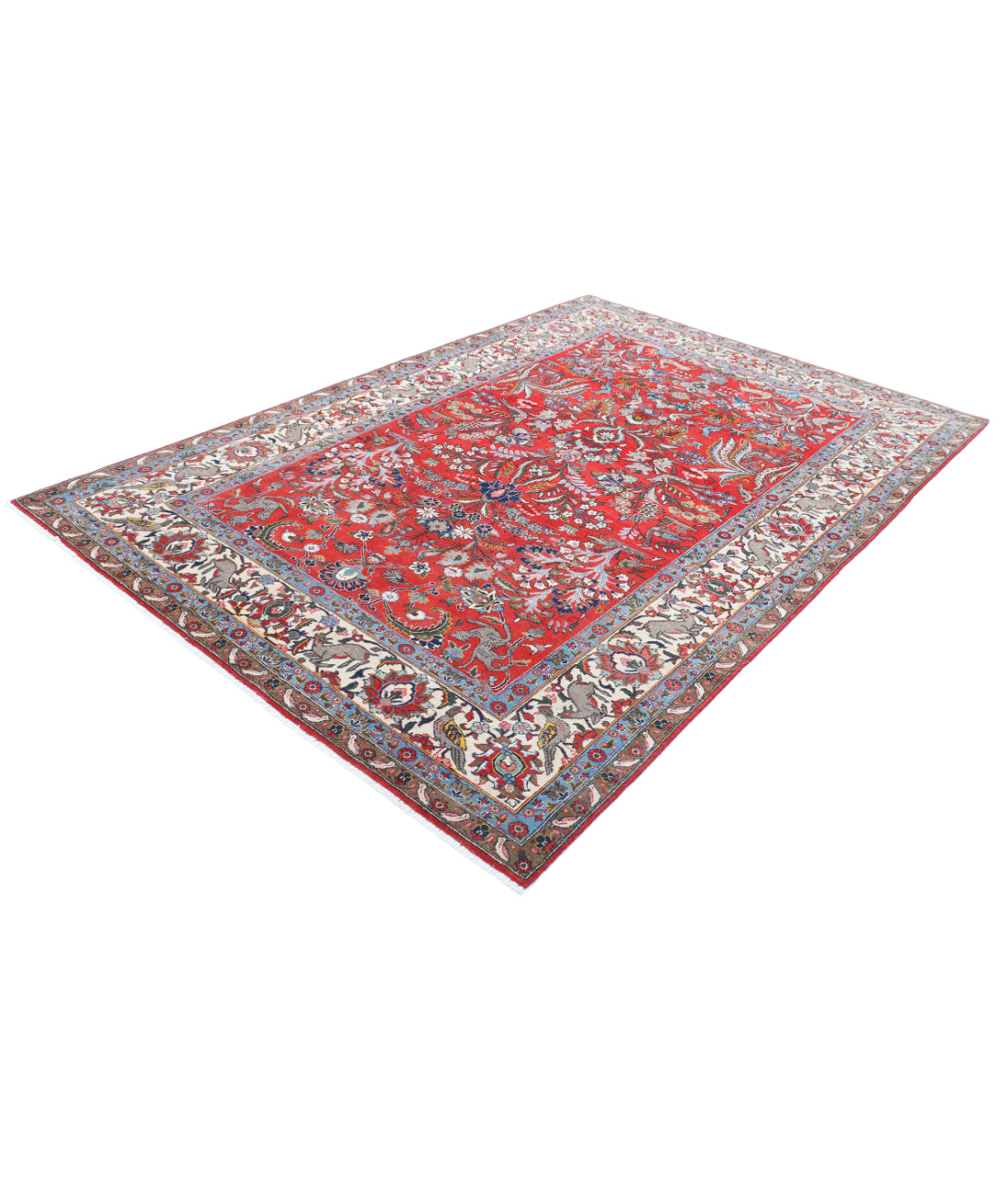 Hand Knotted Antique Persian Sarouk Wool Rug - 6'3'' x 9'3'' 6'3'' x 9'3'' (188 X 278) / Red / Ivory